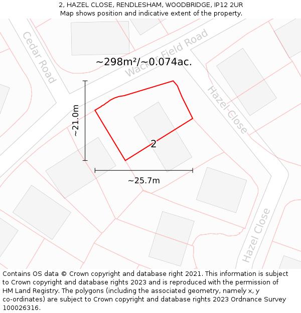 2, HAZEL CLOSE, RENDLESHAM, WOODBRIDGE, IP12 2UR: Plot and title map