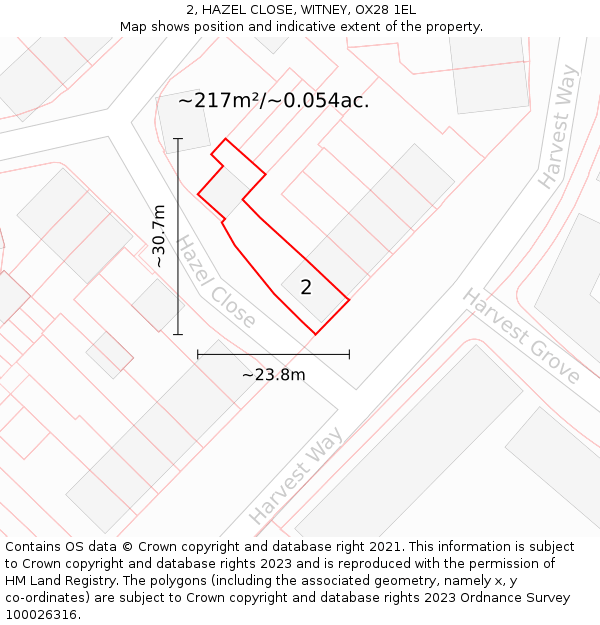 2, HAZEL CLOSE, WITNEY, OX28 1EL: Plot and title map