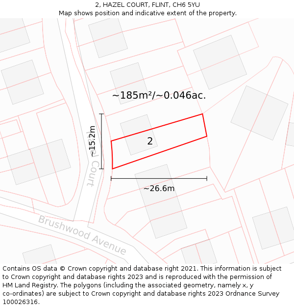 2, HAZEL COURT, FLINT, CH6 5YU: Plot and title map