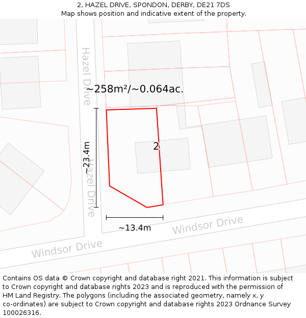 2, HAZEL DRIVE, SPONDON, DERBY, DE21 7DS: Plot and title map