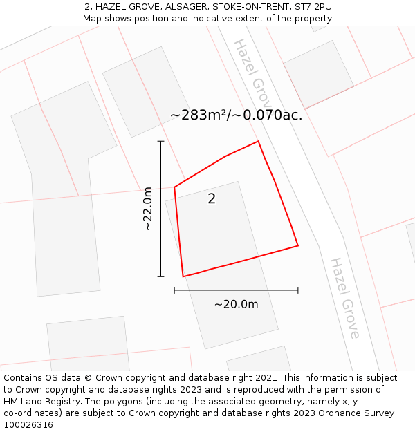 2, HAZEL GROVE, ALSAGER, STOKE-ON-TRENT, ST7 2PU: Plot and title map