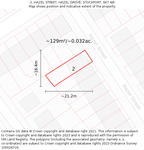 2, HAZEL STREET, HAZEL GROVE, STOCKPORT, SK7 4JR: Plot and title map