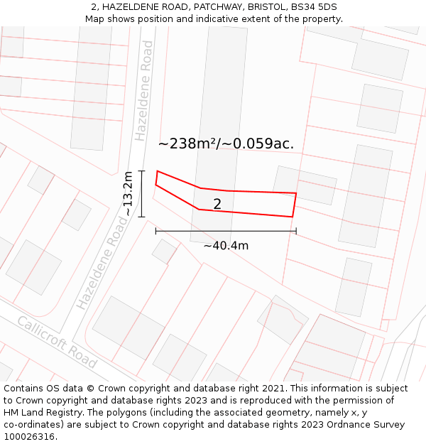 2, HAZELDENE ROAD, PATCHWAY, BRISTOL, BS34 5DS: Plot and title map