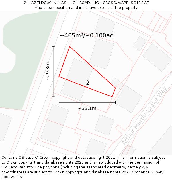 2, HAZELDOWN VILLAS, HIGH ROAD, HIGH CROSS, WARE, SG11 1AE: Plot and title map