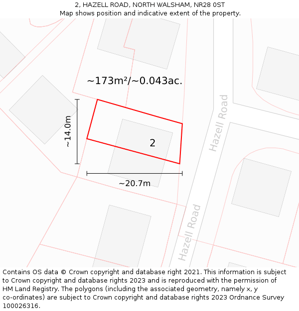 2, HAZELL ROAD, NORTH WALSHAM, NR28 0ST: Plot and title map