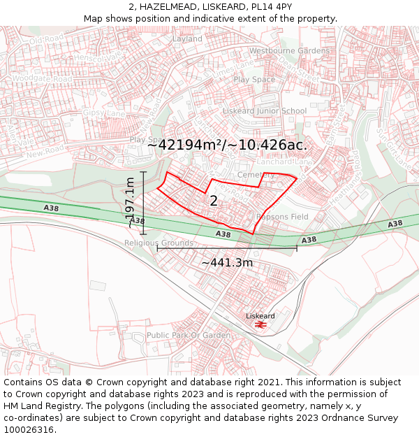 2, HAZELMEAD, LISKEARD, PL14 4PY: Plot and title map
