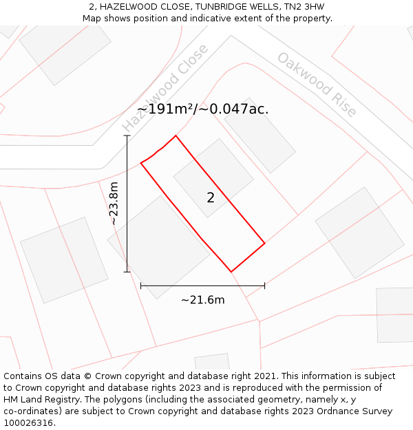 2, HAZELWOOD CLOSE, TUNBRIDGE WELLS, TN2 3HW: Plot and title map