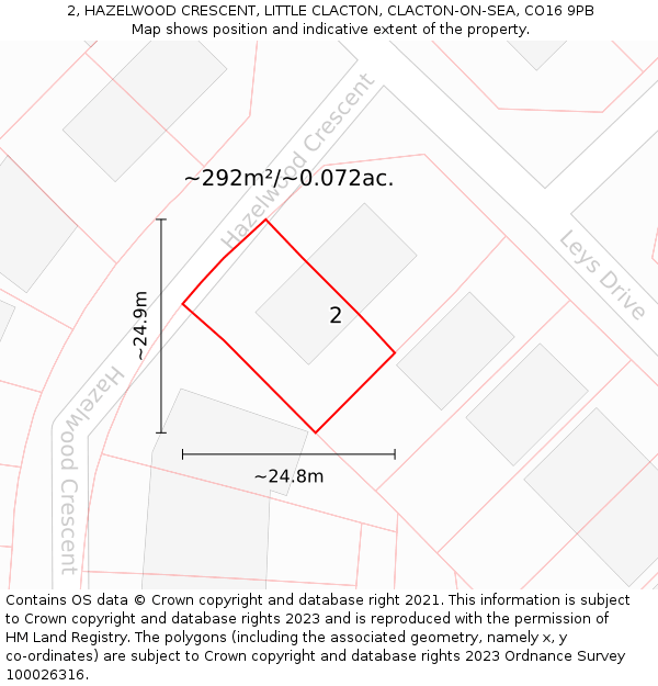 2, HAZELWOOD CRESCENT, LITTLE CLACTON, CLACTON-ON-SEA, CO16 9PB: Plot and title map