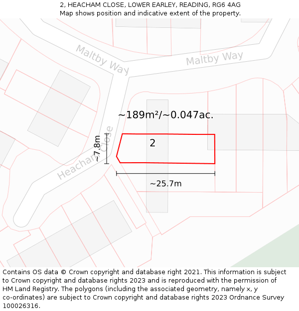 2, HEACHAM CLOSE, LOWER EARLEY, READING, RG6 4AG: Plot and title map
