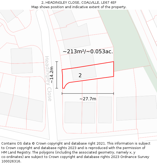 2, HEADINGLEY CLOSE, COALVILLE, LE67 4EF: Plot and title map