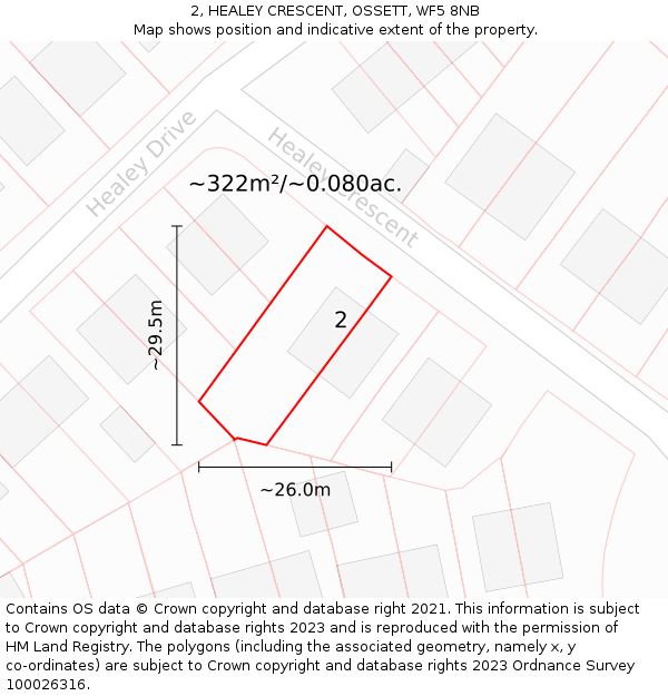 2, HEALEY CRESCENT, OSSETT, WF5 8NB: Plot and title map