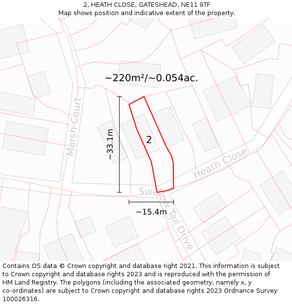 2, HEATH CLOSE, GATESHEAD, NE11 9TF: Plot and title map