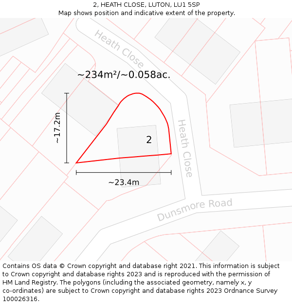 2, HEATH CLOSE, LUTON, LU1 5SP: Plot and title map