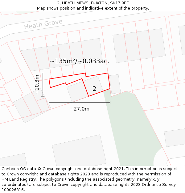 2, HEATH MEWS, BUXTON, SK17 9EE: Plot and title map
