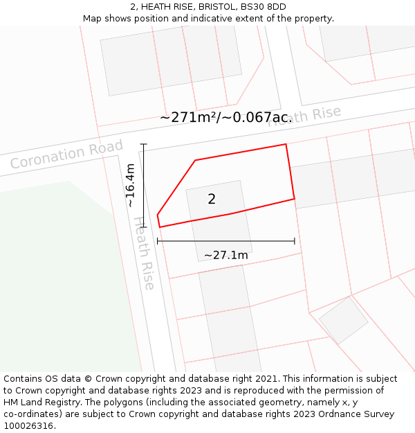 2, HEATH RISE, BRISTOL, BS30 8DD: Plot and title map