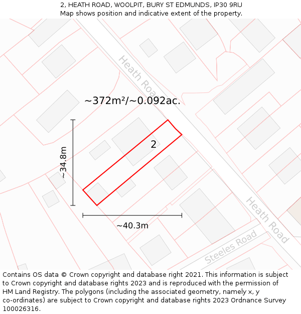 2, HEATH ROAD, WOOLPIT, BURY ST EDMUNDS, IP30 9RU: Plot and title map