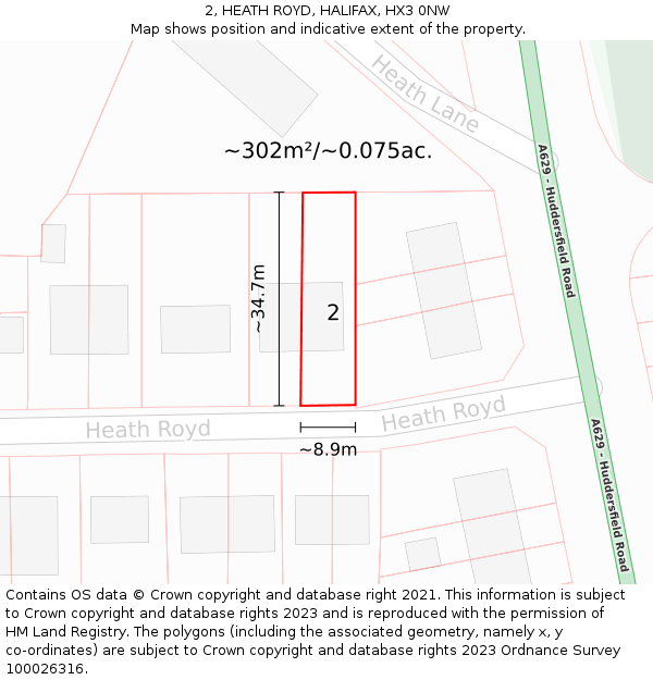 2, HEATH ROYD, HALIFAX, HX3 0NW: Plot and title map