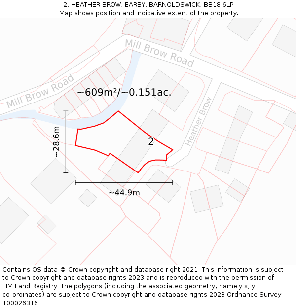 2, HEATHER BROW, EARBY, BARNOLDSWICK, BB18 6LP: Plot and title map