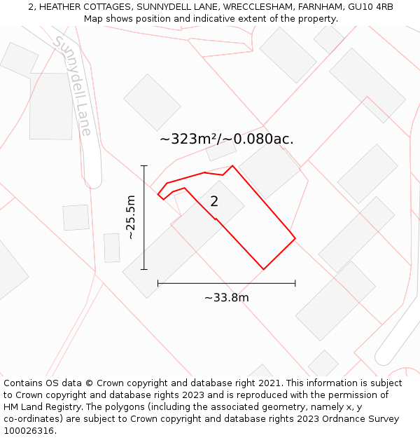 2, HEATHER COTTAGES, SUNNYDELL LANE, WRECCLESHAM, FARNHAM, GU10 4RB: Plot and title map