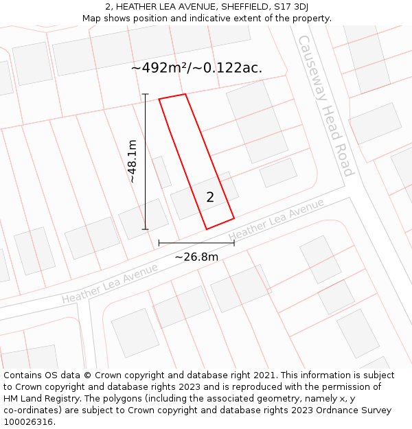 2, HEATHER LEA AVENUE, SHEFFIELD, S17 3DJ: Plot and title map