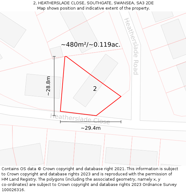 2, HEATHERSLADE CLOSE, SOUTHGATE, SWANSEA, SA3 2DE: Plot and title map