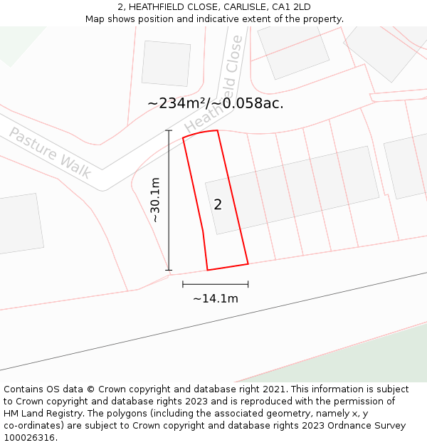 2, HEATHFIELD CLOSE, CARLISLE, CA1 2LD: Plot and title map
