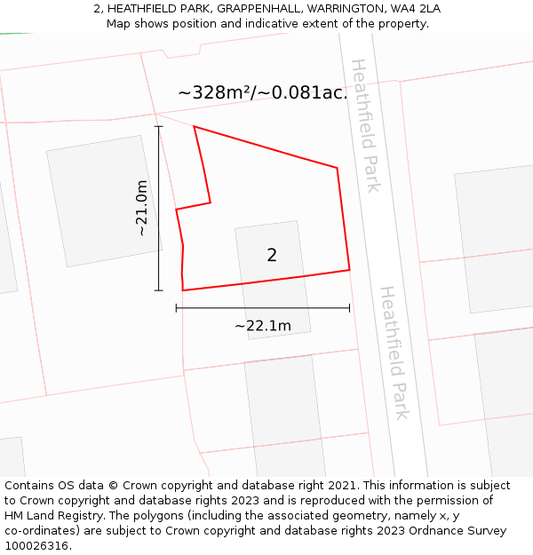 2, HEATHFIELD PARK, GRAPPENHALL, WARRINGTON, WA4 2LA: Plot and title map