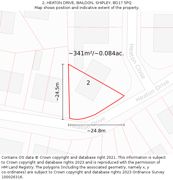 2, HEATON DRIVE, BAILDON, SHIPLEY, BD17 5PQ: Plot and title map