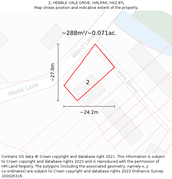 2, HEBBLE VALE DRIVE, HALIFAX, HX2 8TL: Plot and title map