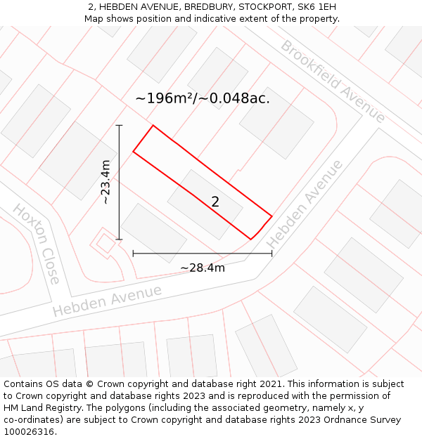 2, HEBDEN AVENUE, BREDBURY, STOCKPORT, SK6 1EH: Plot and title map