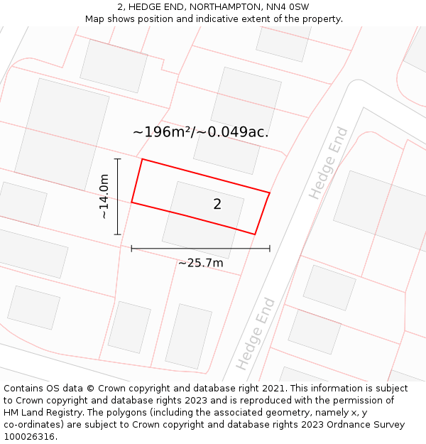 2, HEDGE END, NORTHAMPTON, NN4 0SW: Plot and title map