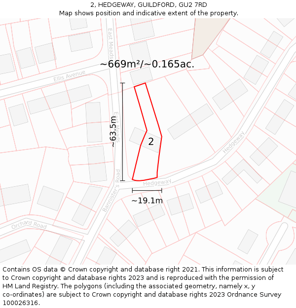2, HEDGEWAY, GUILDFORD, GU2 7RD: Plot and title map