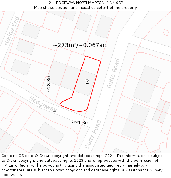 2, HEDGEWAY, NORTHAMPTON, NN4 0SP: Plot and title map
