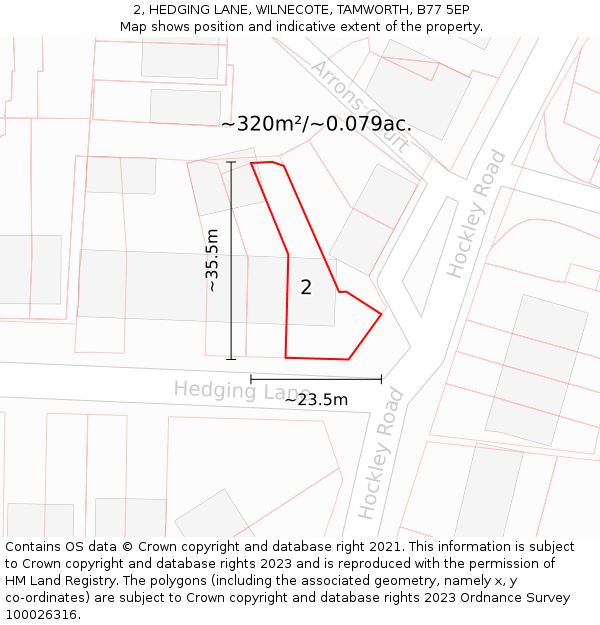 2, HEDGING LANE, WILNECOTE, TAMWORTH, B77 5EP: Plot and title map