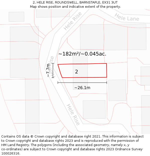 2, HELE RISE, ROUNDSWELL, BARNSTAPLE, EX31 3UT: Plot and title map
