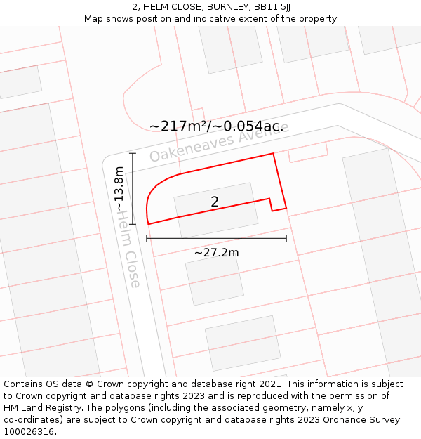 2, HELM CLOSE, BURNLEY, BB11 5JJ: Plot and title map