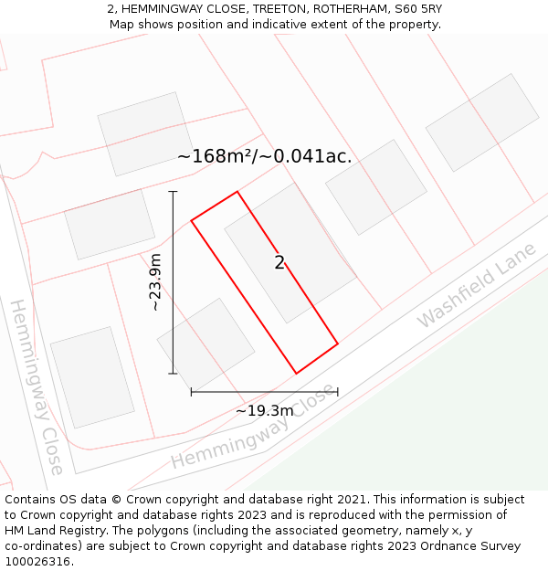 2, HEMMINGWAY CLOSE, TREETON, ROTHERHAM, S60 5RY: Plot and title map
