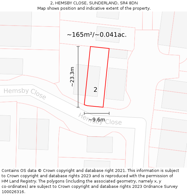 2, HEMSBY CLOSE, SUNDERLAND, SR4 8DN: Plot and title map