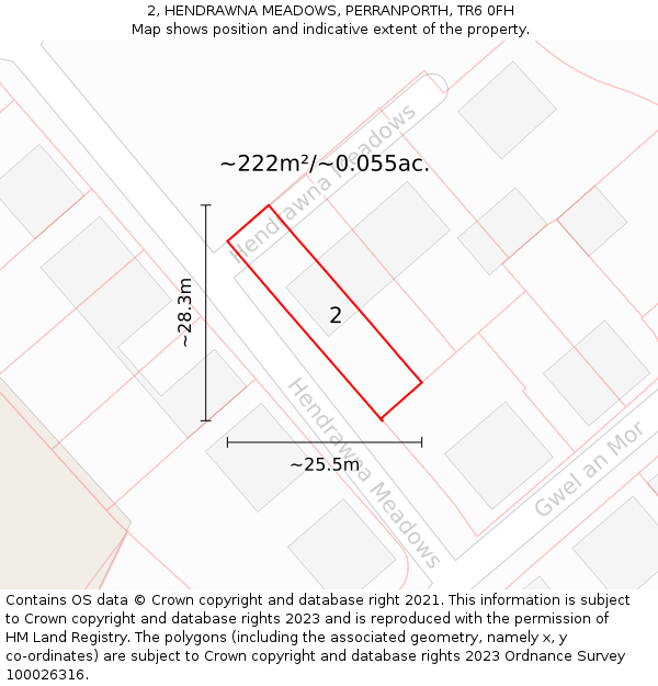 2, HENDRAWNA MEADOWS, PERRANPORTH, TR6 0FH: Plot and title map