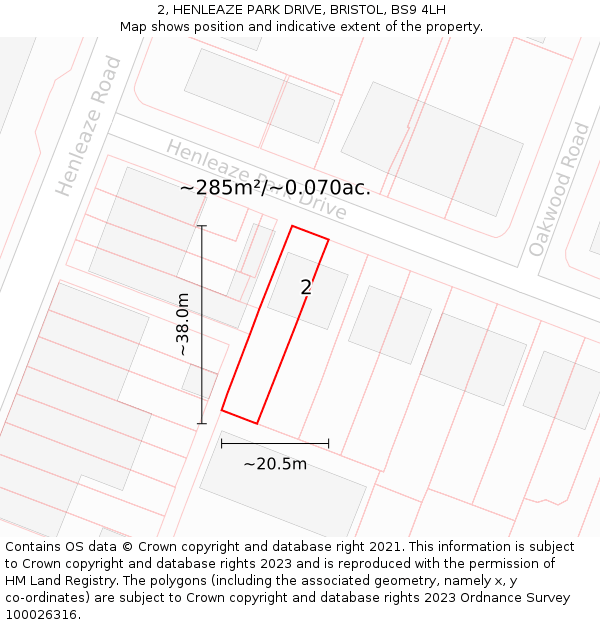 2, HENLEAZE PARK DRIVE, BRISTOL, BS9 4LH: Plot and title map