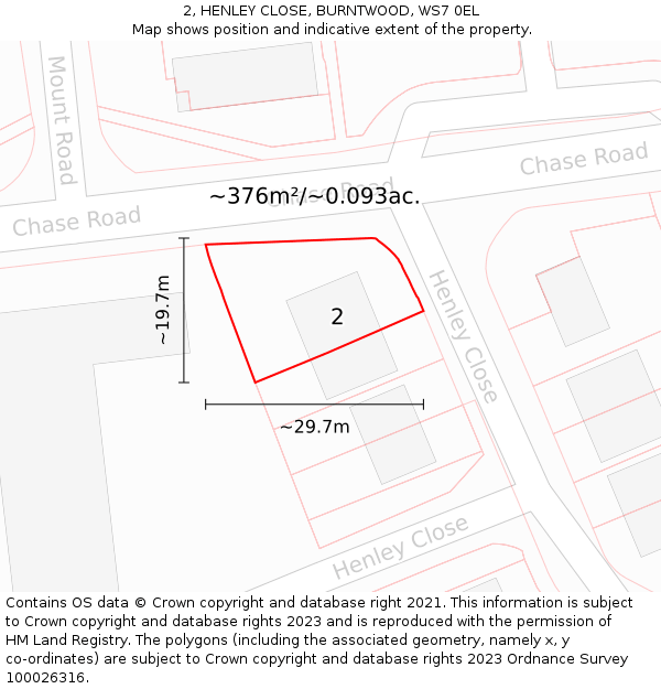 2, HENLEY CLOSE, BURNTWOOD, WS7 0EL: Plot and title map