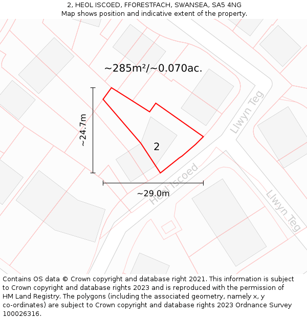 2, HEOL ISCOED, FFORESTFACH, SWANSEA, SA5 4NG: Plot and title map