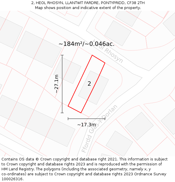 2, HEOL RHOSYN, LLANTWIT FARDRE, PONTYPRIDD, CF38 2TH: Plot and title map