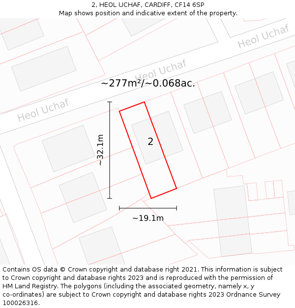 2, HEOL UCHAF, CARDIFF, CF14 6SP: Plot and title map