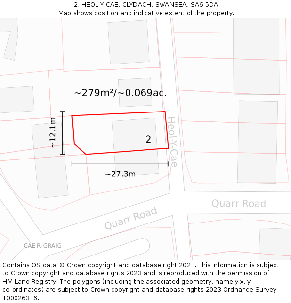 2, HEOL Y CAE, CLYDACH, SWANSEA, SA6 5DA: Plot and title map