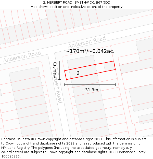 2, HERBERT ROAD, SMETHWICK, B67 5DD: Plot and title map