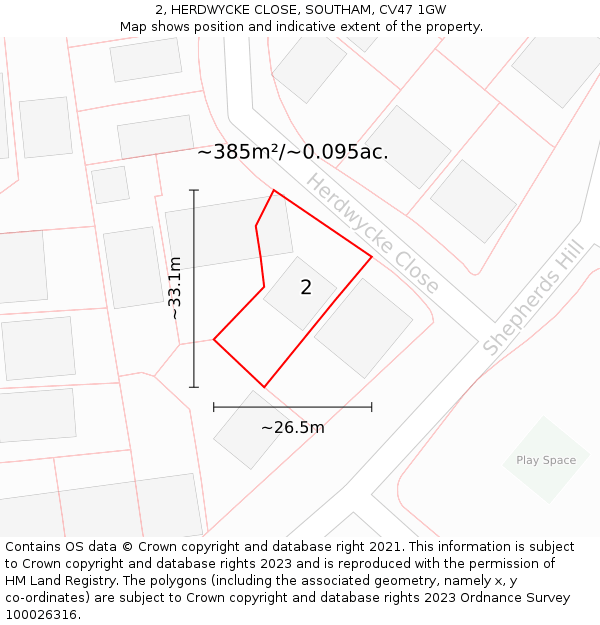 2, HERDWYCKE CLOSE, SOUTHAM, CV47 1GW: Plot and title map