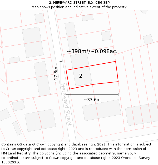 2, HEREWARD STREET, ELY, CB6 3BP: Plot and title map