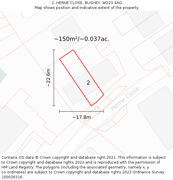 2, HERNE CLOSE, BUSHEY, WD23 4AG: Plot and title map