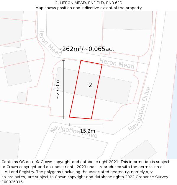 2, HERON MEAD, ENFIELD, EN3 6FD: Plot and title map